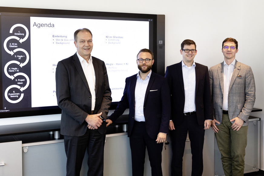 Neue Projekt-Partner bei AI (v.l): Hegla GF Bernhard Hötger, Dr. Michael Drass (M&M), Dr. Jan Schäpers (GF Hegla-Hanic) und Dr. Michael A. Kraus (M&M).