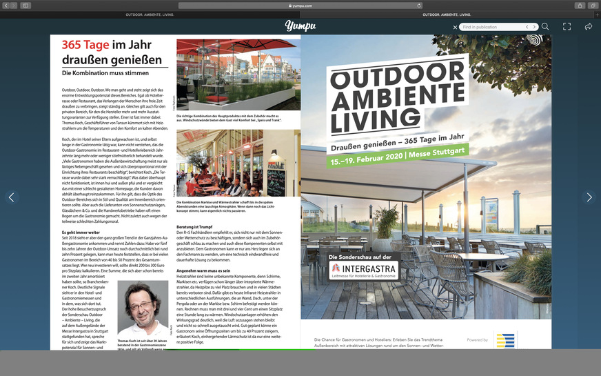 Auf über 80 Seiten wurden relevante Themen zum Thema Outdoor Living aufbereitet.