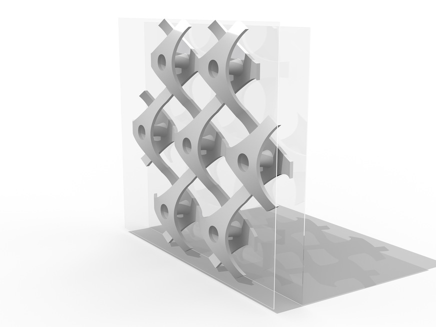 06: Prinzipieller ﻿Aufbau eines Glas-Verbundelements mit einem neu entwickelten 3D-gedrucktem Kunststoffkern.
