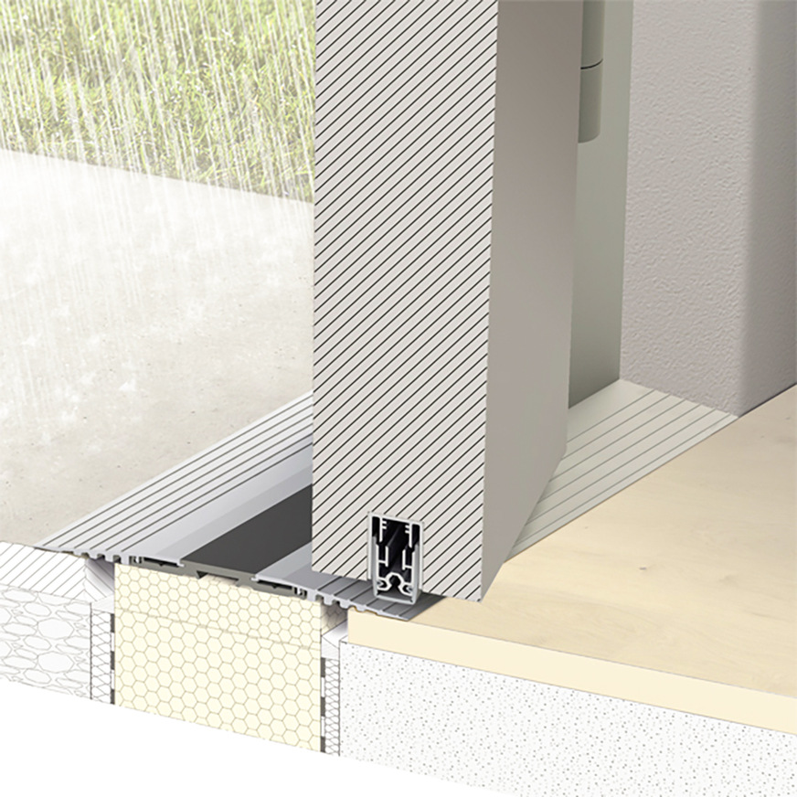 In Kombination mit dem Click-Schwellen-System bietet die Türabsenkdichtung Planet X3 eine vollständig barrierefreie Nullschwelle für Haus- und Balkontüren.