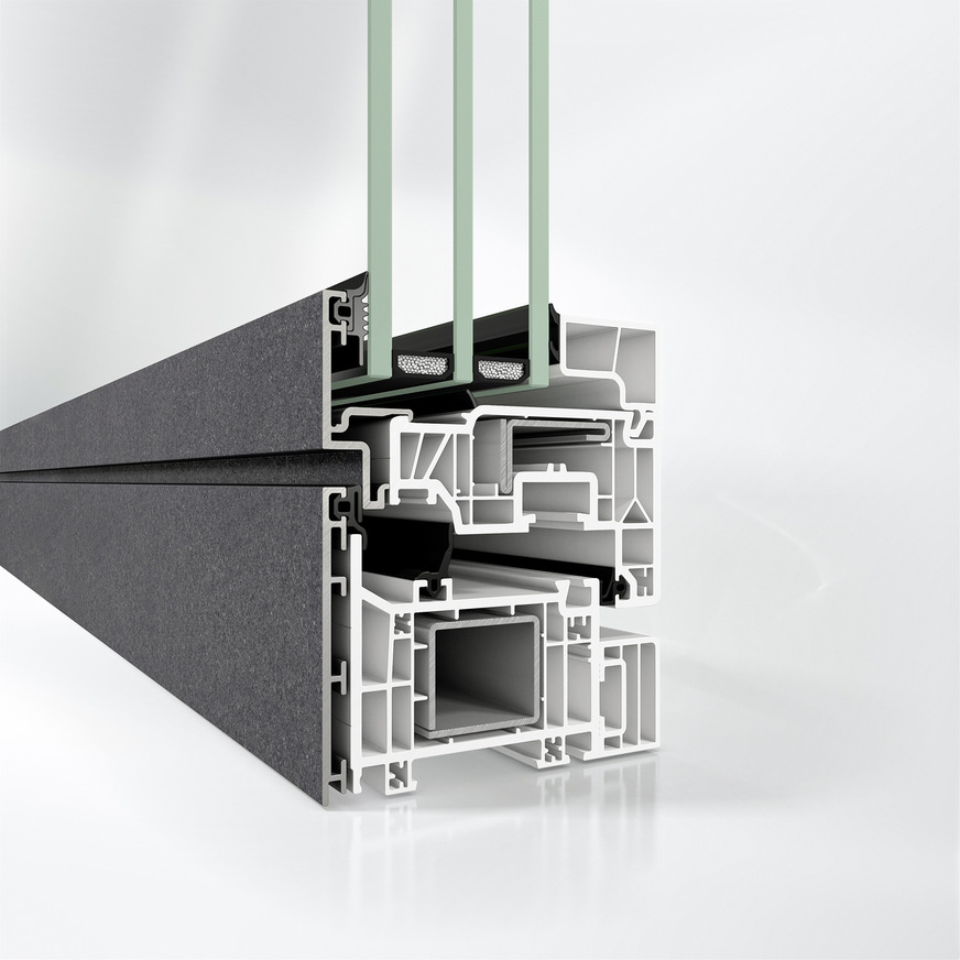 Das neue Schüco Symbiotic Design-Fenstersystem aus Aluminium und Kunststoff kombiniert die Vorteile beider Werkstoffe und zeichnet sich durch schmale Ansichtsbreiten sowie ein puristisches, kantiges Design aus.