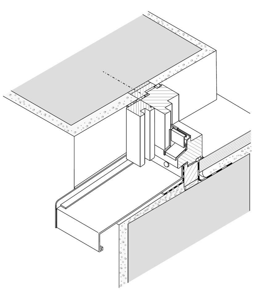 Anschlussbeispiel Holzfenster mit Rollladen und Leibungszarge (Blindstock).