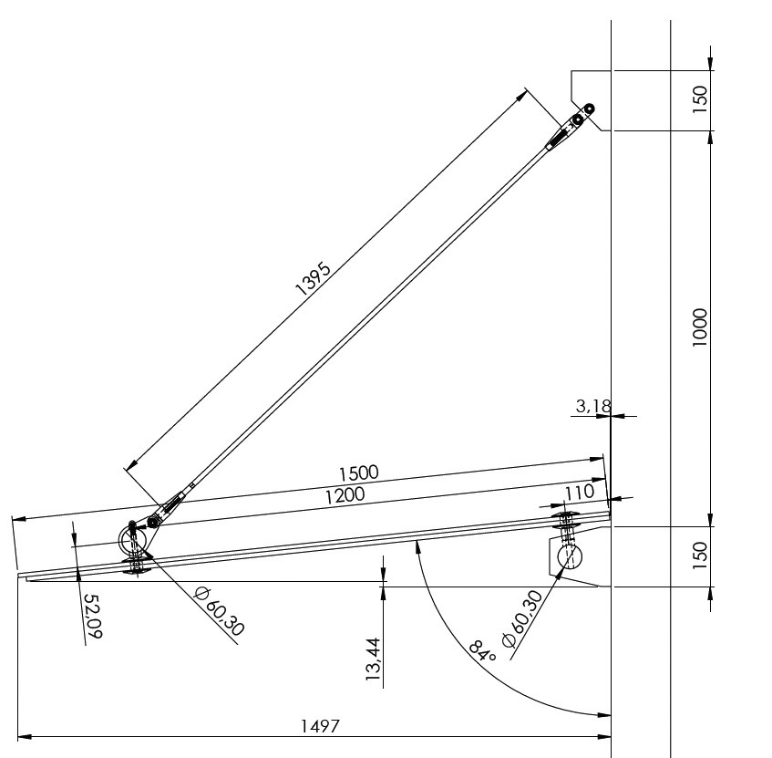 Hier ein Schnittzeichnung des statisch berechneten Vordach-Systems.