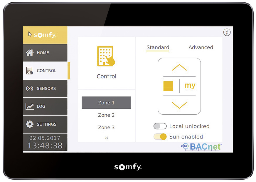 Der Facility Manager kann alle im TouchBuco vorkonfigurierten Zonen per Touch-Display über den BACnet-Zugriff auf gewünschter Position und Priorität überwachen und bedienen. Insgesamt stehen 97 (vier Zonen) beziehungsweise 189 (acht Zonen) BACnet-Objekte zur Verfügung.