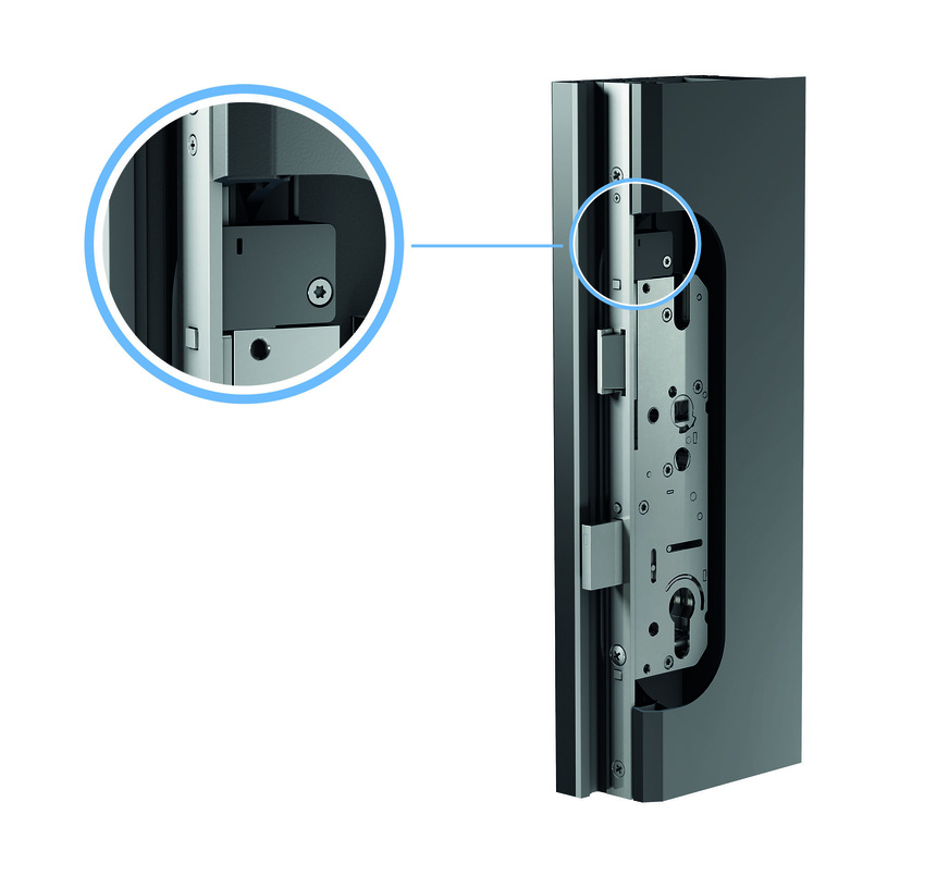 Der elektronische „Verriegelungs-Schalt-Kontakt VSK“ fragt ab, ob das Schloss verriegelt oder geöffnet ist.