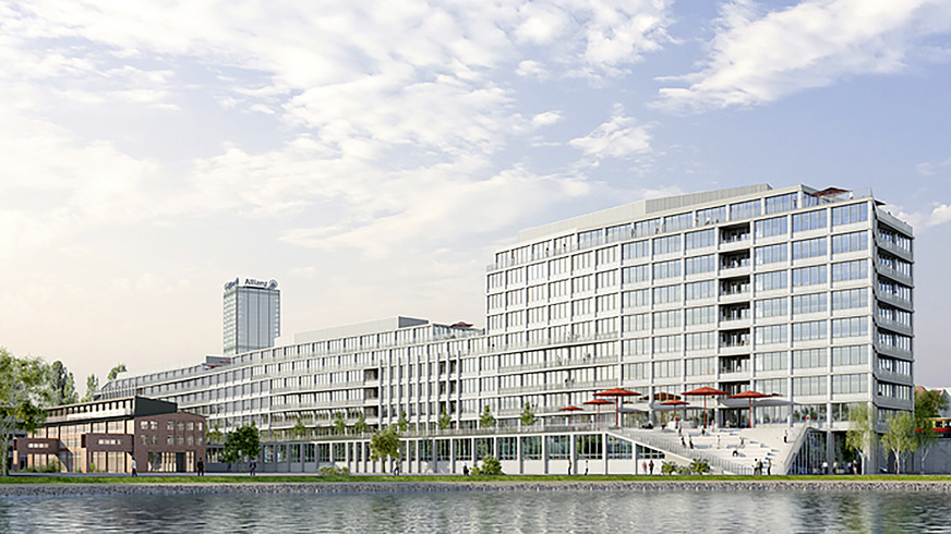 „Um dem B:HUB einen eigenen Rhythmus zu verleihen, haben wir den Verlauf des Riegels mehrfach abgeknickt“, so die die Architekten