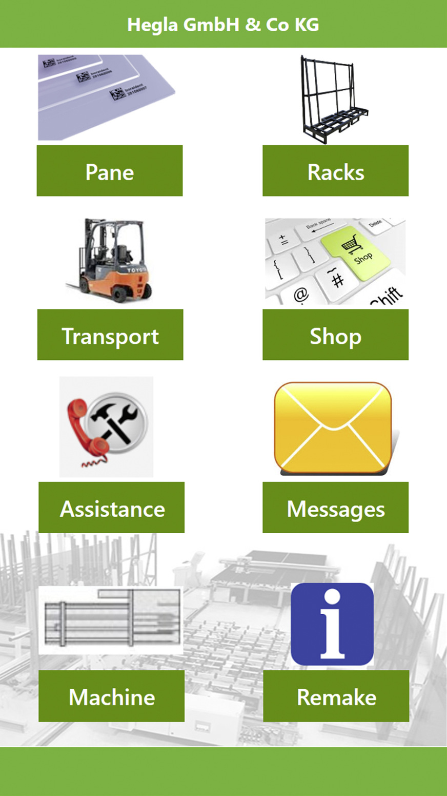 Mit der Hegla-App auf dem Smartphone haben Inhaber, Produktionsleiter u.a. Zugang zu allen Maschinendaten und Dokumentationen. Je nach Dateneinbindung lässt sich sogar von der Baustelle per Scan eines QR-Codes auf dem Glas, ein identisches Glas nachbestellen, ein Glasgestell ordern u.a.m.
