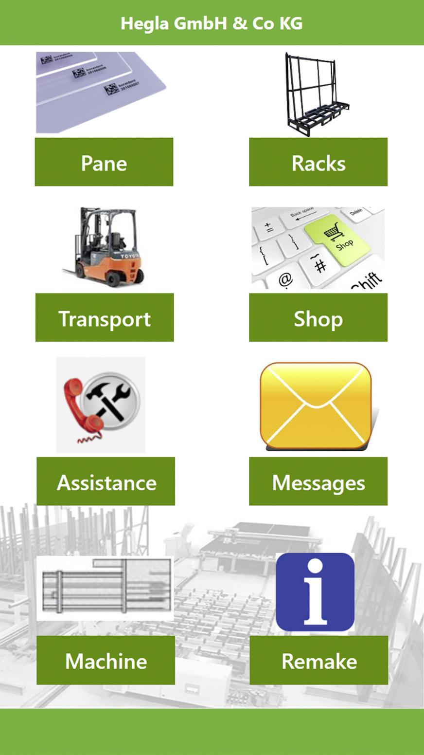 Mit der Hegla-App auf dem Smartphone haben Inhaber, Produktionsleiter u.a. Zugang zu allen Maschinendaten und Dokumentationen. Je nach Dateneinbindung lässt sich sogar von der Baustelle per Scan eines ­QR-Codes auf dem Glas, ein identisches Glas nachbestellen, ein Glasgestell ordern u.a.m.