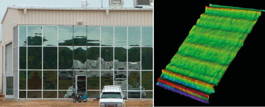 02: Beispiel für Roller-Waves und Bug- und Heckwellen im eingebauten Zustand (l.) und als ­Online-Messung (r.)