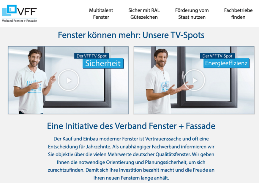 Auf der Website sind zwei exklusiv produzierte TV-Spots zu den Themen Sicherheit und Energieeffizienz eingestellt.