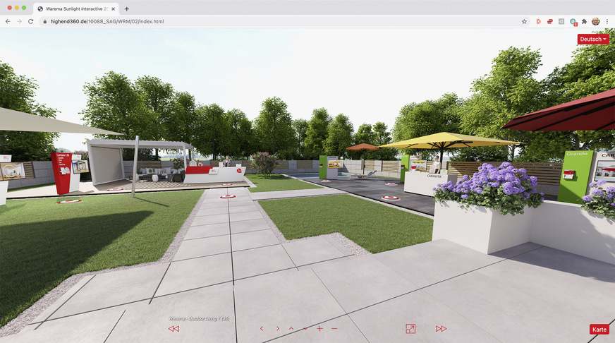 Die Erlebnismesse Sunlight Interactive findet sozusagen drinnen und draußen statt. Im Außenbereich finden sich die Outdoor Living Produkte von Warema und Caravita.