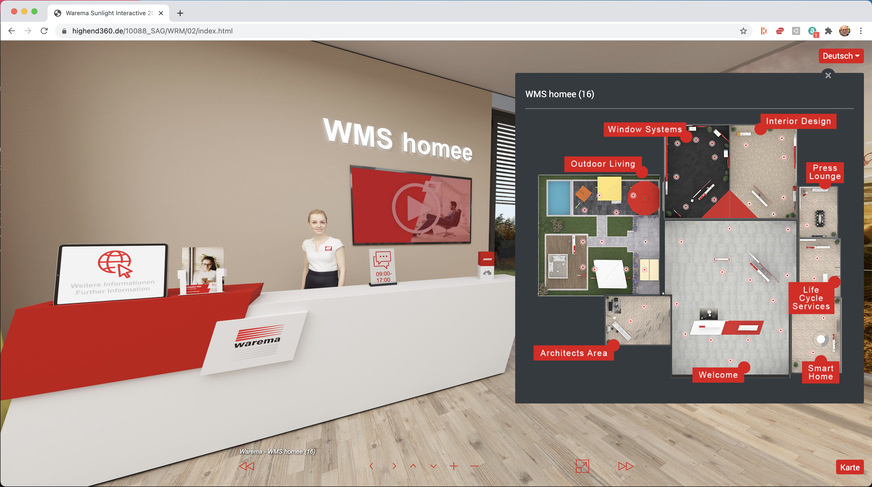 Die unten rechts immer direkt verfügbare Kartenübersicht&nbsp;kann direkt in jede gewünschte Position der 8 Sektionen gesprungen werden.