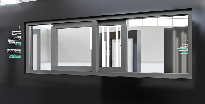 Das Schiebesystem SYNEGO SLIDE ist elegant, platzsparend und wirtschaftlich – auch in der Fenstervariante