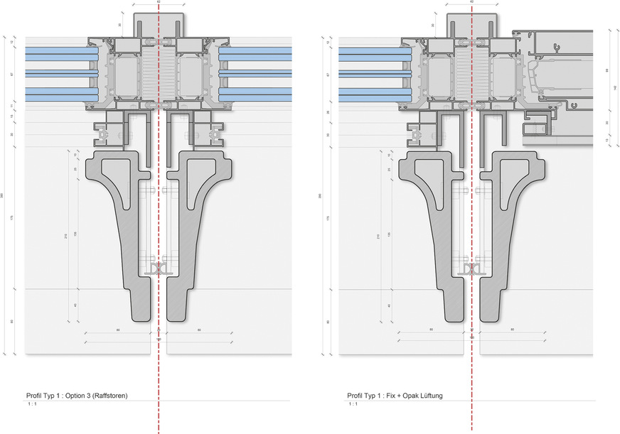 Die 28 000 m2 umfassende Gebäudehülle ist eine gehängte Systemfassade, die als Elementfassade ausgeführt wurde. Diebei wurden 5600 Elemente „Strabag Metallica“ verbaut, inklusive 1100 3-fach-Isoliergläser von Petschenig glastec.