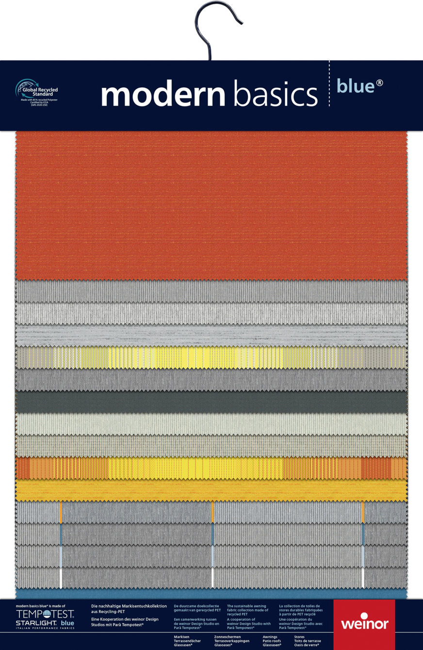 Ein hoher ästhetischer Anspruch und beliebte Dessins in aktuellen Trendfarben soll die nachhaltige Markisentuchkollektion aus dem weinor Design Studio auszeichnen.