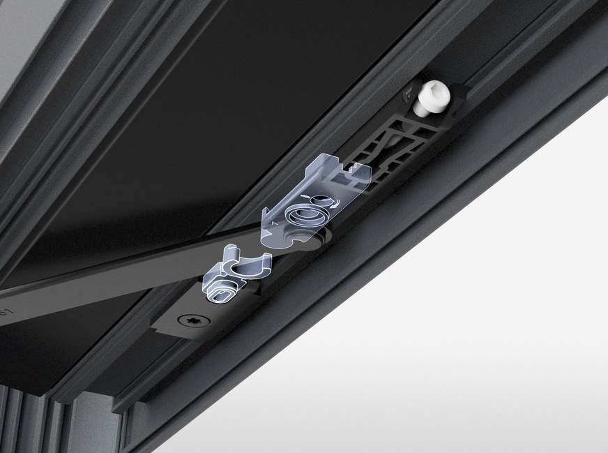 Das Endlagenrasterung-Modul des Dreh­begrenzers erhöht die Haltkraft eines im 90 Grad Winkel ­geöffneten Fensterflügels.