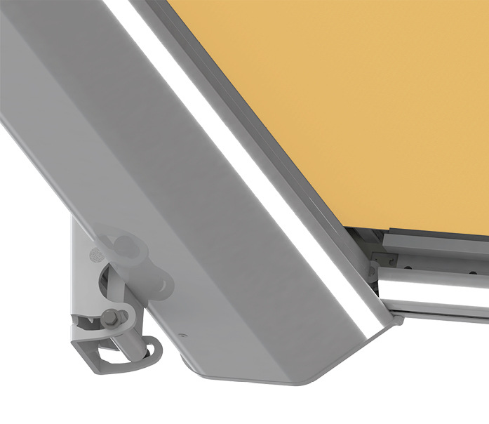 Das optional integrierte LED im Kassettenprofil und den Führungsschienen wird mit Onyx oder io gesteuert.