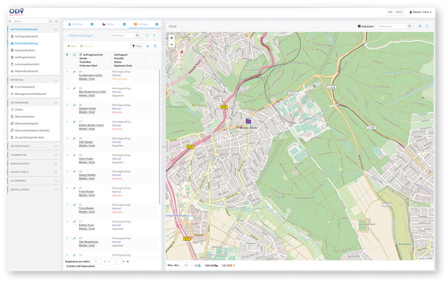 In dem Serviceportal des MobileService kann schnell und übersichtlich die Auftragsplanung und die Zuordnung der Monteure durchgeführt werden.