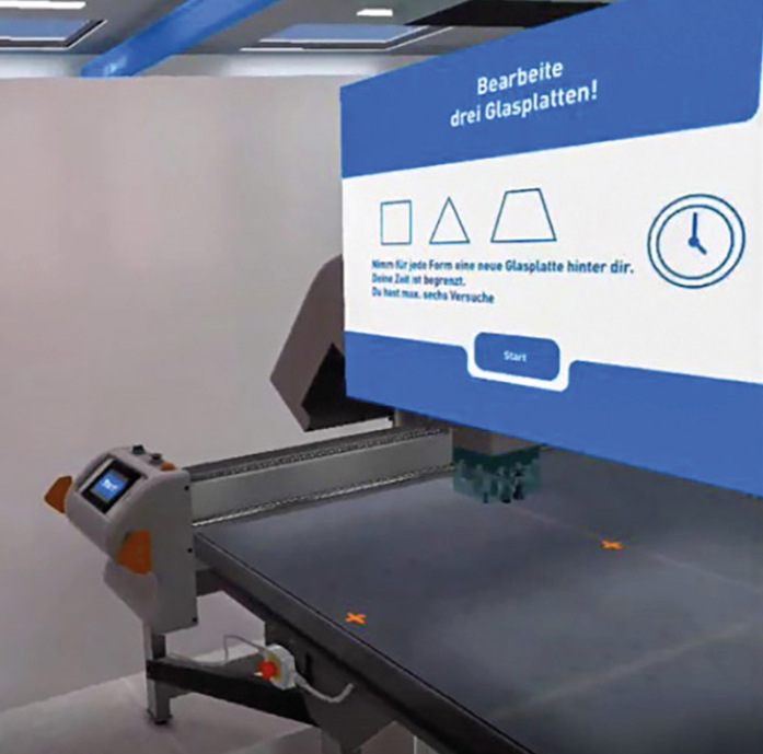 Mit dem VR-Set können Schüler viele Glasanlagen, wie hier den Glaszuschnitt, virtuell ausprobieren.