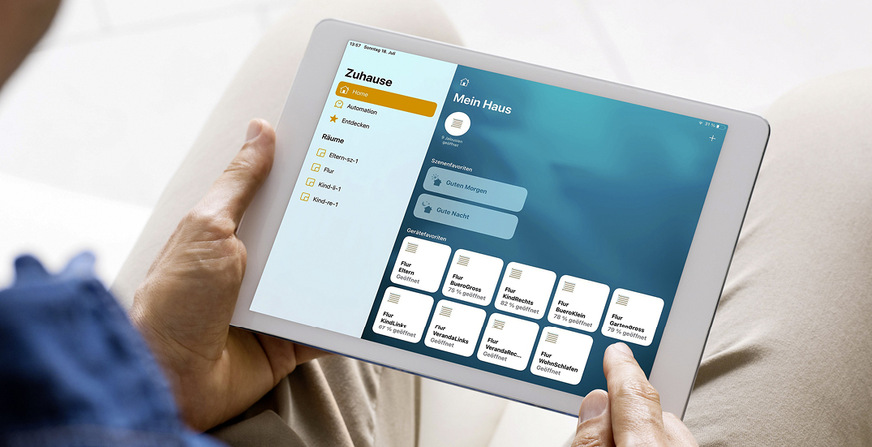Mit der übersichtlichen Bedienoberfläche der Apple Home App lässt sich das Zuhause bequem von der Couch steuern.