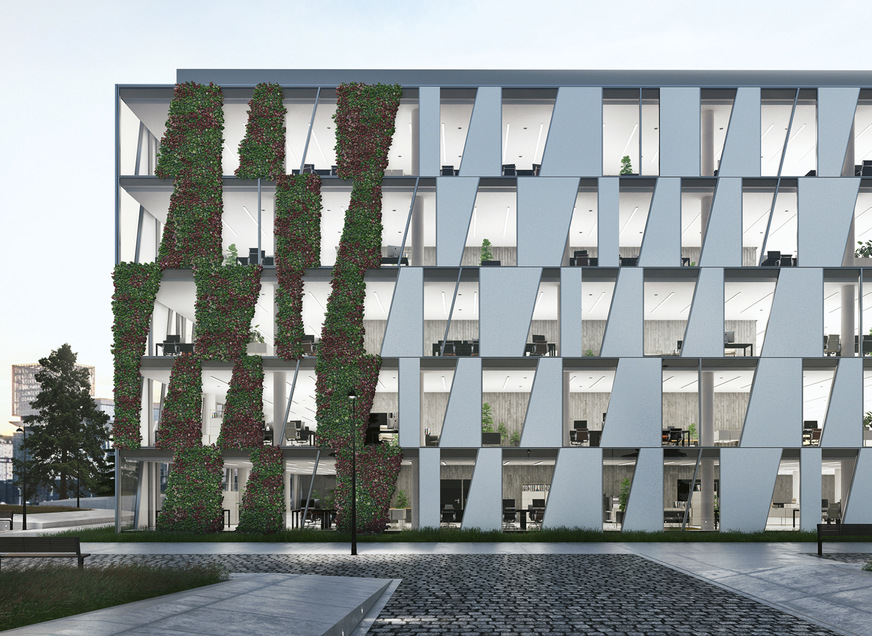 Durch ihre Teilflächenbegrünung ermöglicht die AF UDC 80 Green Façade eine hohe Gestaltungsvielfalt mit individuellen Designs und Mustern.