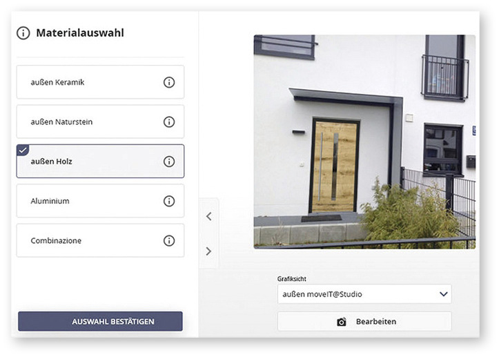 Mit dem Türgestalter von Versco können Fachhändler und Bauherren ihre Wunschtür nach individuellen Vorstellungen konfigurieren und zur Vorschau auch in ein Bild des Bauprojektes einfügen.