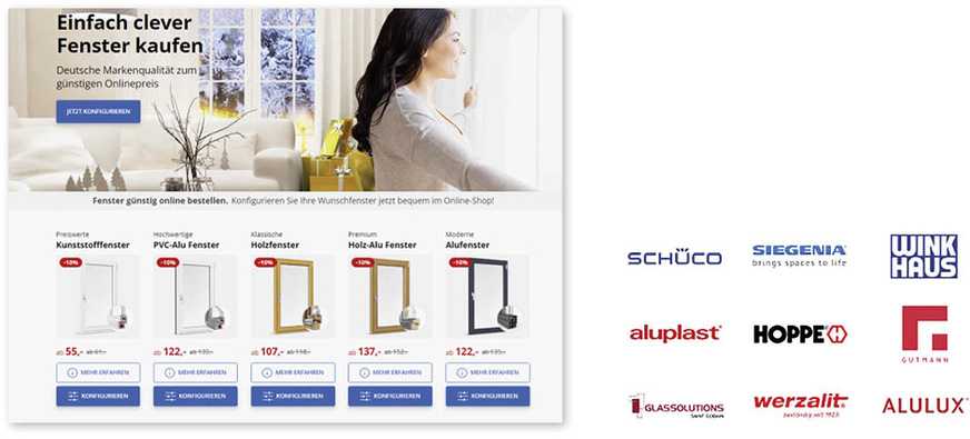 Ein digitaler Konfigurator ist nicht launisch, gehetzt oder müde. „Online werden die Fenster schon jetzt oft besser ausgestattet als offline im Showroom, weil im Internet alle Kaufkriterien abgearbeitet werden“, sagt E-Commerce Experte Philipp Neuffer im Interview. Unten zu sehen die „Premiumpartner“ von Neuffer Fenster. Die Geschäftsbeziehungen zu den Lieferanten bleiben auf jeden Fall bestehen, der neue Investor IFN will sich nicht in die Unternehmensführung bei Neuffer einmischen.