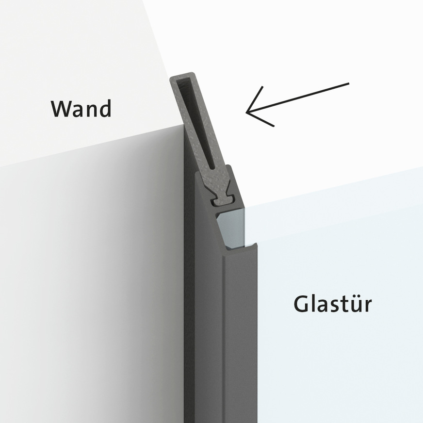 Zur Öffnungsseite hin schließt bei der Schiebetür&nbsp;Planeo Air Silent eine Gummilippe direkt an die Leibung an.