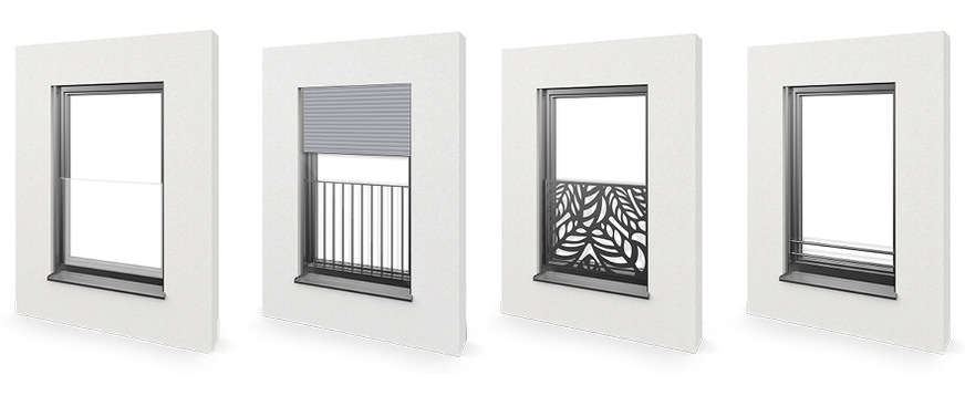 Maximale Sicherheit in vielfältigen Designs: Mit den integrierten Glas-, Gitter-, Platten und Stangenlösungen lassen sich ab sofort sowohl klassische, elegante als auch kreative Fassadenakzente setzen.