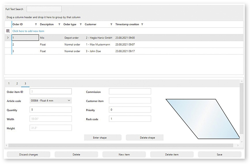 Der Scheibeneditor der neuen Cut+ Software von Hegla-Hanic zeigt sofort die Geometrie des Glasplatte an und ermöglicht damit eine erste Plausibilitätsprüfung.