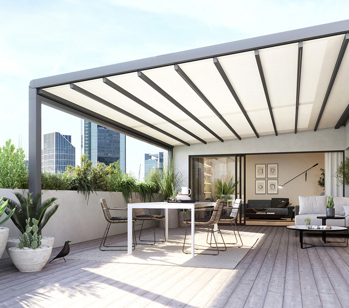 Die „pergola stretch“ hat sich am Markt gut etabliert. Sie bedient das besondere Interesse von privaten und gewerblichen Endkunden an einem Sonnen- und Wetterschutz für große Terrassenflächen.
