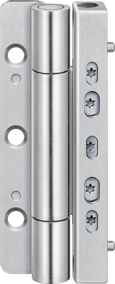 Die bewährten Rollenbänder der Serie Siku für hochwertige Kunststoffhaustüren verfügen über ­einen Belastungs­wert bis 120, eine komfortable 3D Verstell­technik und einen innen liegenden, verdrehsicheren Stift.