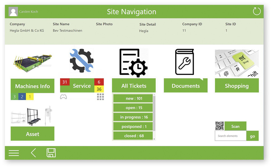 Die Hegla Shop-Floor-­Assistant-App verfügt über einen speziellen Maintenance-Bereich für die eingebundene Anlagentechnik.
