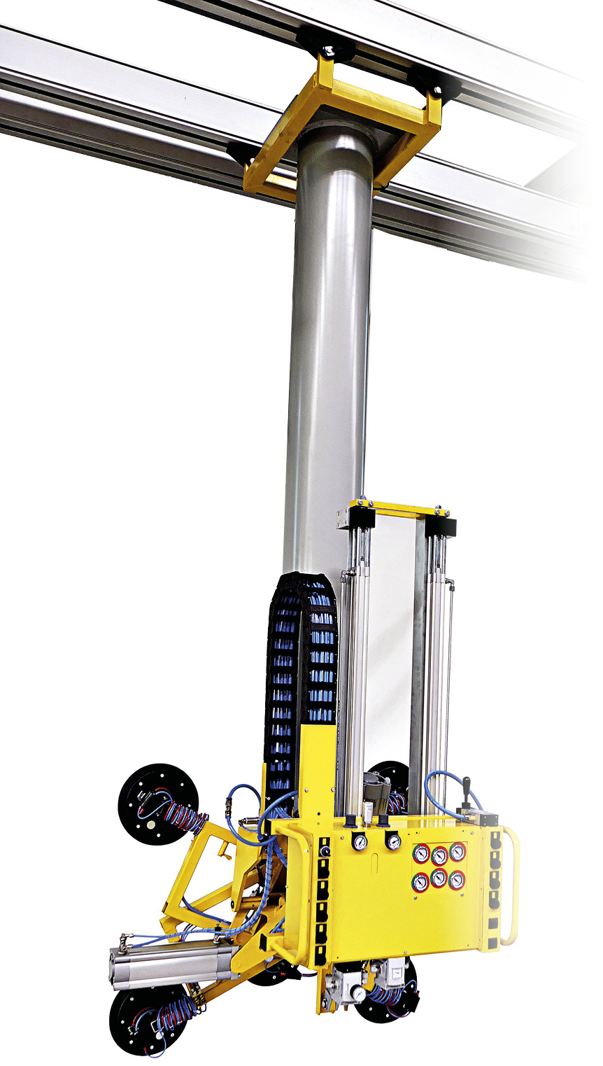 Der Isofix ist ein säulengeführtes, sehr ­stabiles Vakuum-Hebe­gerät für&nbsp;das Glas- und Fenster­handling für das Heben, Kippen und Drehen.