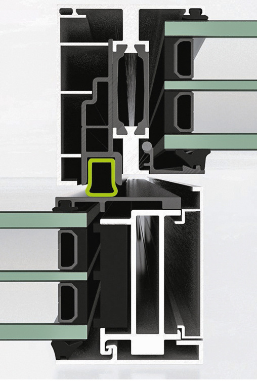 Aktive Dichtungstechnologie mit Membranfunktion: Der konstante Anpressdruck verhindert Schlaggeräusche bei starker Windeinwirkung und eliminiert Spielräume.