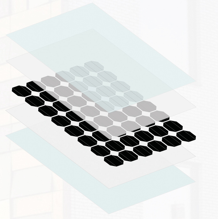 Bei der jüngster Version der schaltbaren Chromogenics Gläser lassen sich PV-Zellen integrieren.