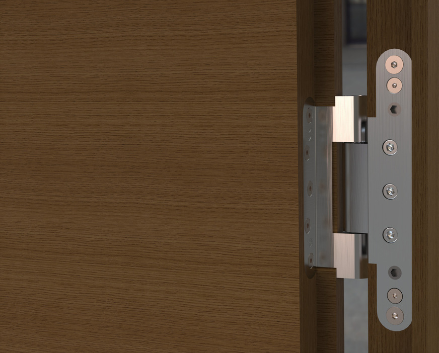 Für die Verbindung von Holztüren mit Holzwänden bietet Breuer und Schmitz u.a. das 060-21/120-Objektband für gefälzte Türen an, das sich ideal mit den VZX-Zargenkonstruktionen des Herstellers dreidimensional verstellen lässt.