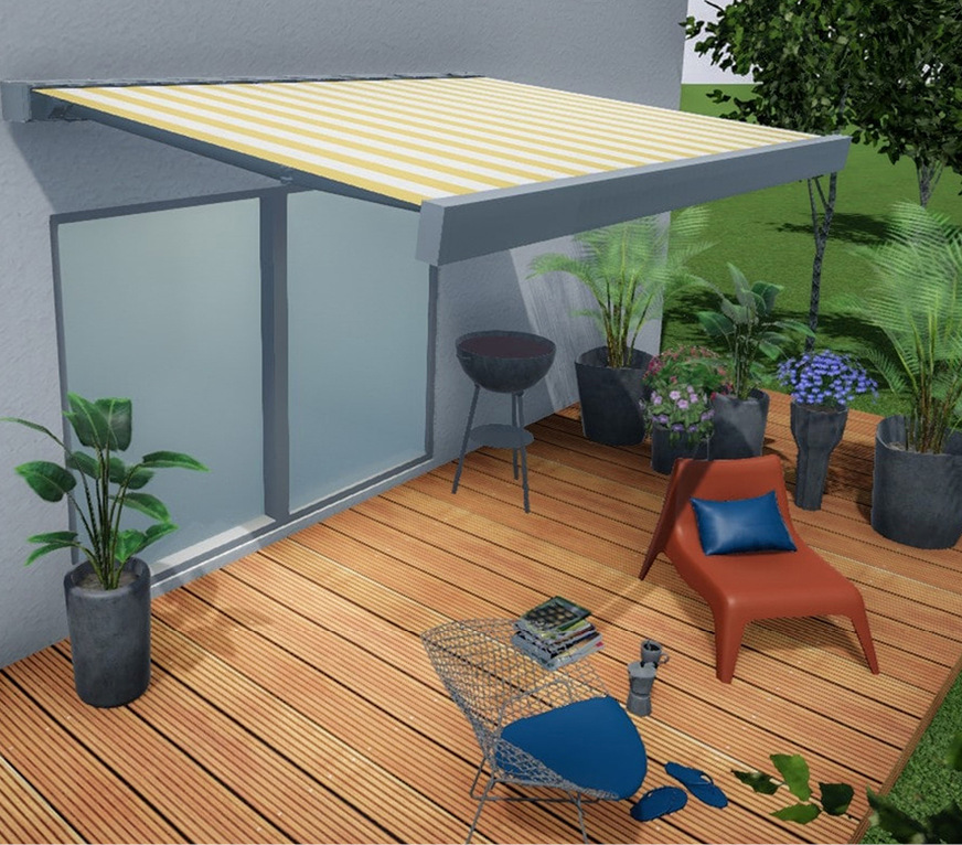 Auch die neue kubische Markise ­Smaila kann nun per 3D Designer&nbsp;2.0. ab­gebildet werden.