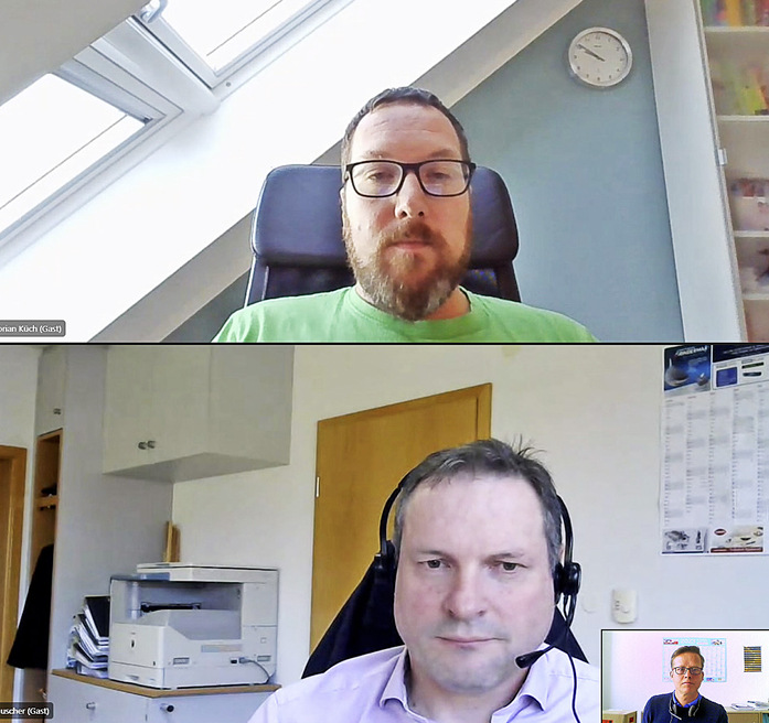 Im Video-Call mit der GW-Redaktion: Florian Küch von Biesse (oben) und Martin Rauscher (TWT Zuani).