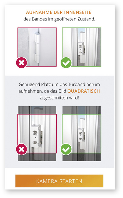 Kamera starten, Band foto­grafieren, Einstellanleitung aufrufen&nbsp;– die neue Hahn­Ident-App unter­stützt Türen­bauer am Element.