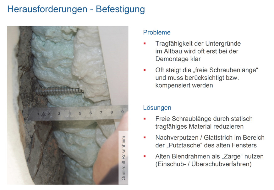 Die Ermittlung des Befestigungsgrundes (Außenwand) und die Auswahl des geeigneten Befestigungssystems ist eine wichtige Aufgabe bei der Planung des Fenstertauschs