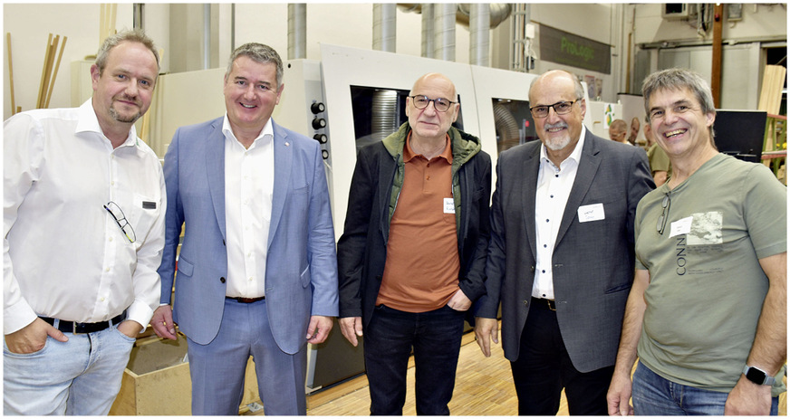 v. l.: Gastgeber ­Wolfgang Schneider, ­Oertli-CEO ­Jürgen ­Gabrielli, ­Fensterbauer Rainer Rutsch, Werner Spohn und ­Fensterbauer Hans J. Vey