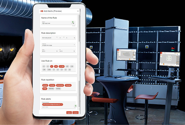 Über die Management-Konsole des LineScanners lassen sich die aktuellen Produktionsdaten auch auf dem Smartphone der Schicht- und Betriebsleiter sowie der Geschäftsführung abrufen.