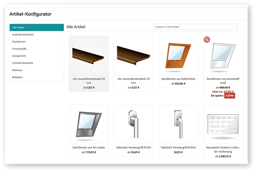 Nicht nur Fenster. Egal was verkauft wird, der flexible Artikel-Konfigurator bringt es übersichtlich zum Point of Sale.