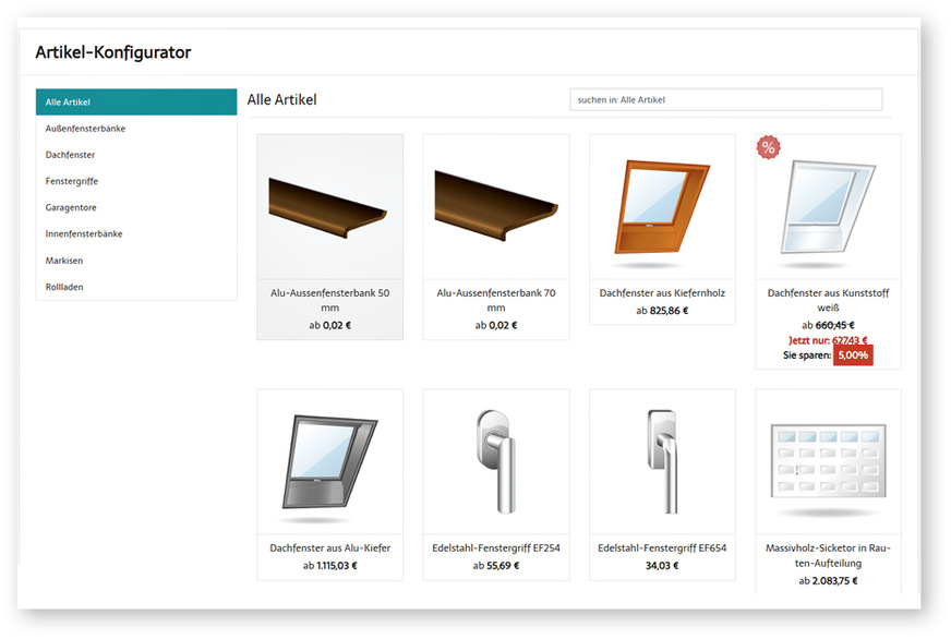 Nicht nur Fenster. Egal was verkauft wird, der flexible ­Artikel-Konfigurator bringt es übersichtlich zum Point of Sale.