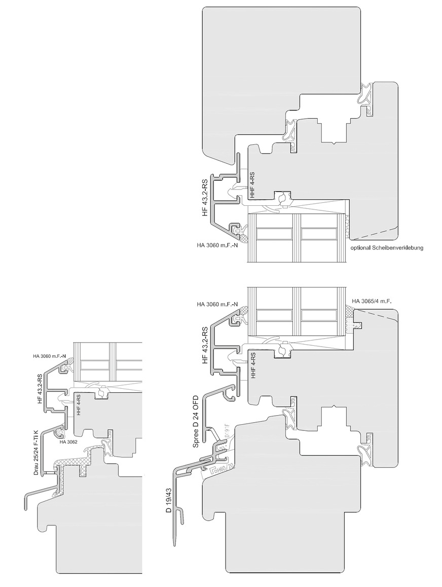 Das Holzfenster Plus aus dem System Mira von Gutmann hier in Ausführung mit Regenschutz Spree-D und Schnitt System Drau, unterer Bereich mit Regenschiene.﻿