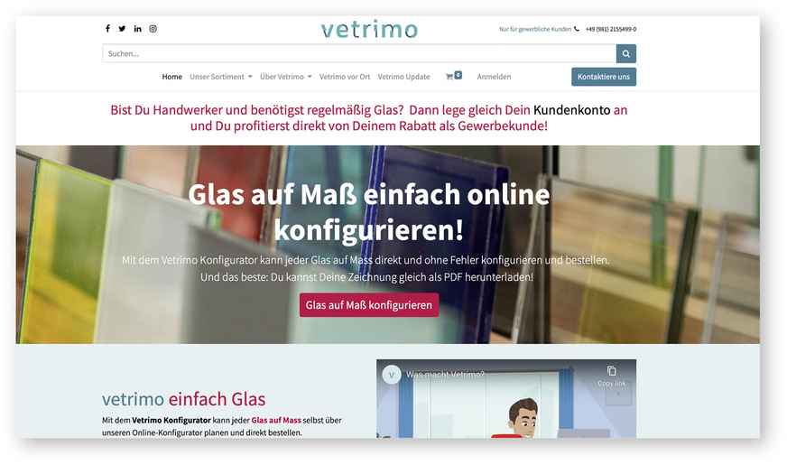 Selbst Brandschutzgläser können jetzt bei Vetrimo online geordert werden