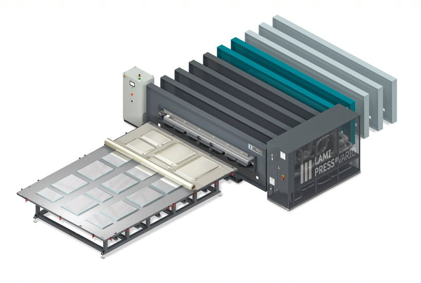 Die kleinste Variante der LamiPress produziert auf einem Nutzmaß von 3,21 x 2,55 m bis zu 50 m2 hochwertiges VSG pro Schicht, zum Beispiel als flexible Ergänzung zu einer Autoklav-Linie.