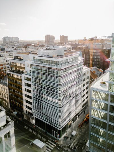 Fineo Hybrid Gläser wurden in der Fassade des „Belnine“ Gebäudes in Brüsseler verbaut.