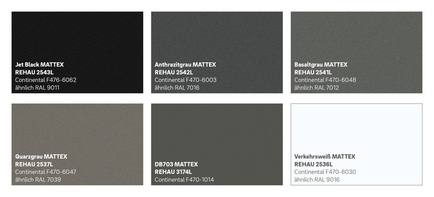 KALEIDO MATTEX Oberflächen sind im Farbspektrum von Weiß bis Schwarz sowie in allen wichtigen Zwischentönen erhältlich.